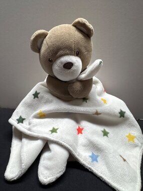 Carters Brown Teddy Bear Lovey Security Blanket With Multicolor Stars Soft Plush